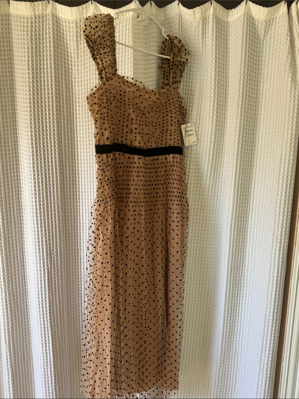 Lucy Paris Tulle Midi Dress - Nude with Black Polka Dots